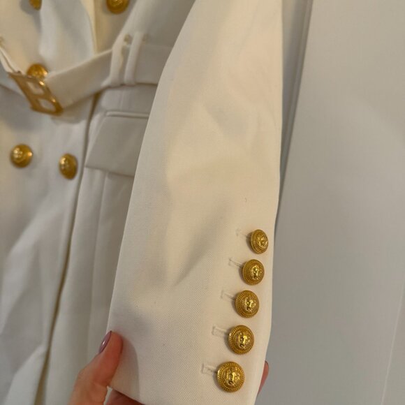 NWT Balmain Wool Jacket Dress Belted Lapel Collar White w/ Embellishments Sz 38 - Picture 4 of 11